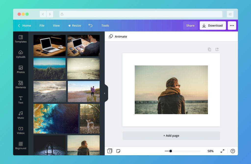 A screenshot of Canva's UI