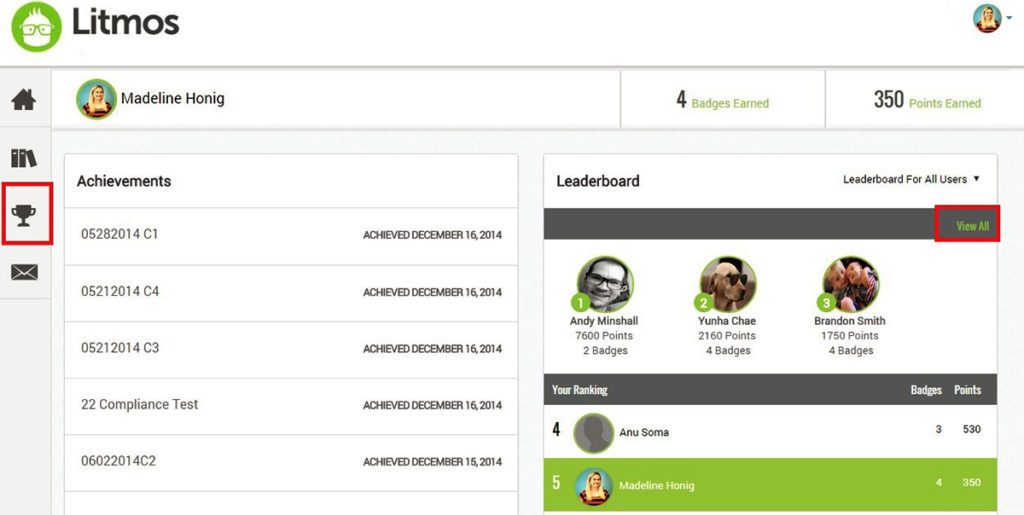 Litmos Gamification Leaderboards