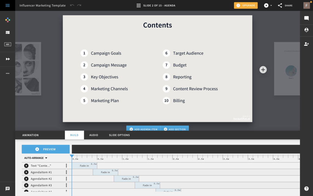 Screenshot of beautiful.ai User Interface, an alternative to powerpoint