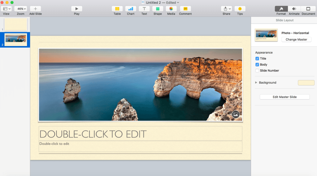 screenshot of Keynote UI, a powerpoint alternative