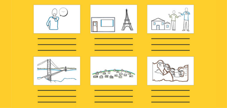 Example of the layout of a storyboard for animated educational videos.